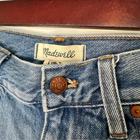 Madewell Relaxed Mid Length Blue Denim Shorts High Rise Medium Wash Raw Hem 29 - Picture 3 of 6